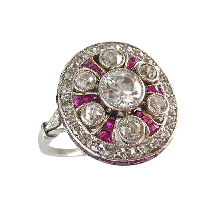 Diamond and ruby cluster ring
